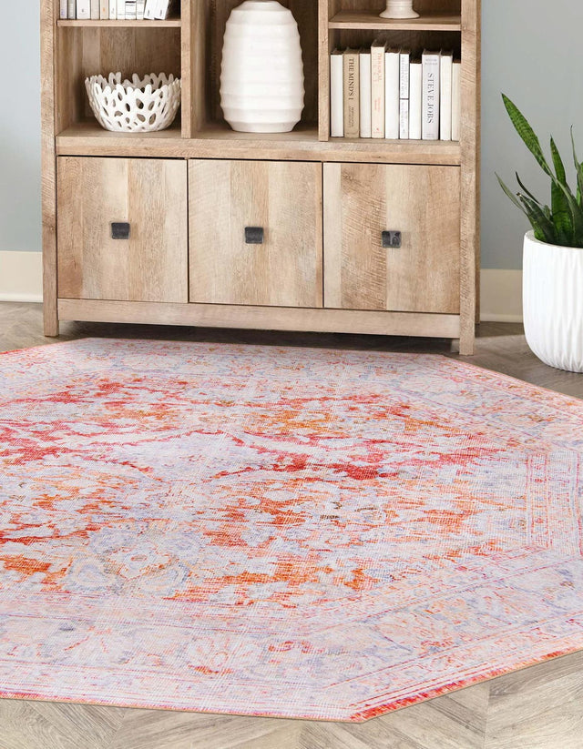 Washable Rust Red 7' 6 x 7' 6 Timeless Octagon Area Rug Easy to Clean Stain Resistant & Durable Traditional Classic Vintage Design Carpet for Sale at Rug Engine