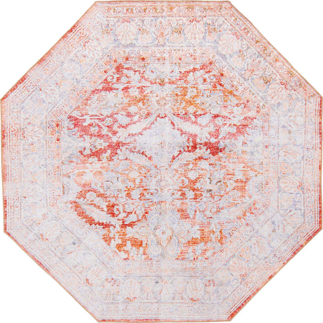 Washable Rust Red 7' 6 x 7' 6 Timeless Octagon Area Rug Easy to Clean Stain Resistant & Durable Traditional Classic Vintage Design Carpet for Sale at Rug Engine