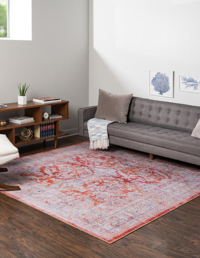 Washable Rust Red 7' 6 x 7' 6 Timeless Square Area Rug Easy to Clean Stain Resistant & Durable Traditional Classic Vintage Design Carpet for Sale at Rug Engine