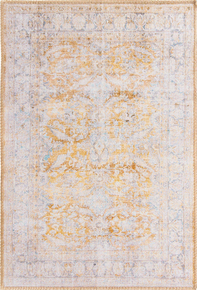 Washable Yellow 2' x 3' Timeless Rectangle Area Rug Easy to Clean Stain Resistant & Durable Traditional Classic Vintage Design Carpet for Sale at Rug Engine
