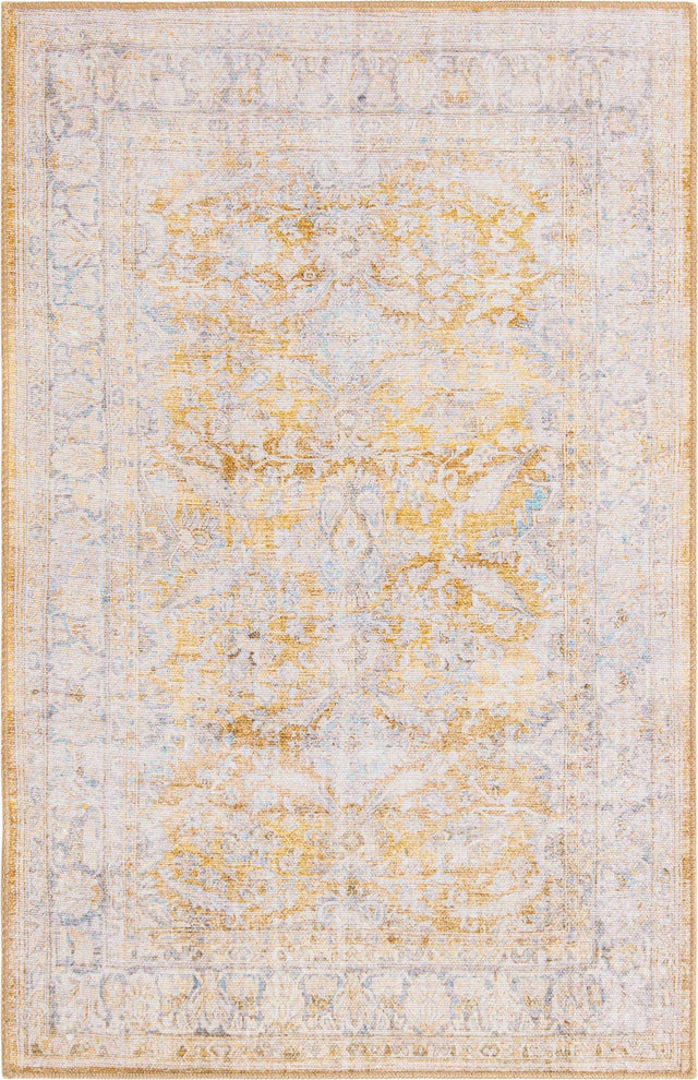 Washable Yellow 3' 6 x 5' 6 Timeless Rectangle Area Rug Easy to Clean Stain Resistant & Durable Traditional Classic Vintage Design Carpet for Sale at Rug Engine