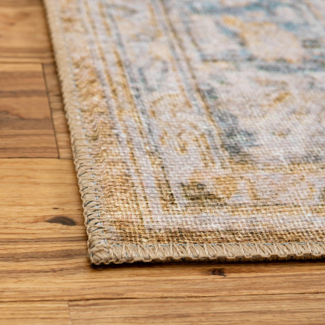 Washable Yellow 3' 6 x 5' 6 Timeless Rectangle Area Rug Easy to Clean Stain Resistant & Durable Traditional Classic Vintage Design Carpet for Sale at Rug Engine