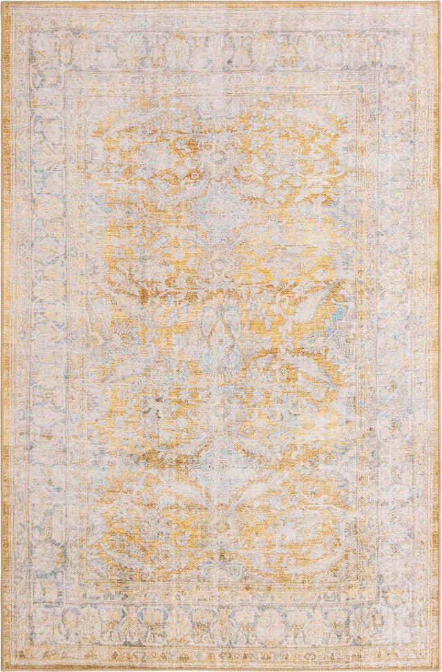Washable Yellow 5' x 8' Timeless Rectangle Area Rug Easy to Clean Stain Resistant & Durable Traditional Classic Vintage Design Carpet for Sale at Rug Engine