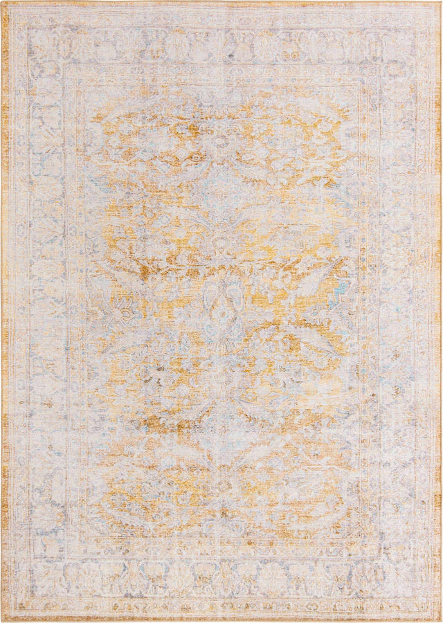 Washable Yellow 7' 6 x 10' 6 Timeless Rectangle Area Rug Easy to Clean Stain Resistant & Durable Traditional Classic Vintage Design Carpet for Sale at Rug Engine