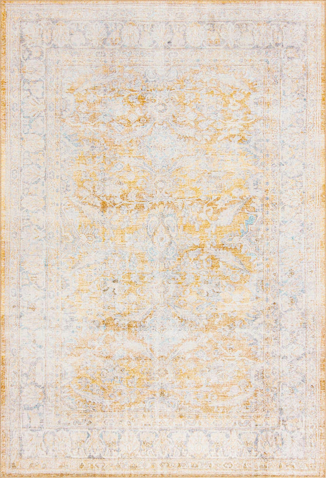 Washable Yellow 8' 4 x 12' Timeless Rectangle Area Rug Easy to Clean Stain Resistant & Durable Traditional Classic Vintage Design Carpet for Sale at Rug Engine