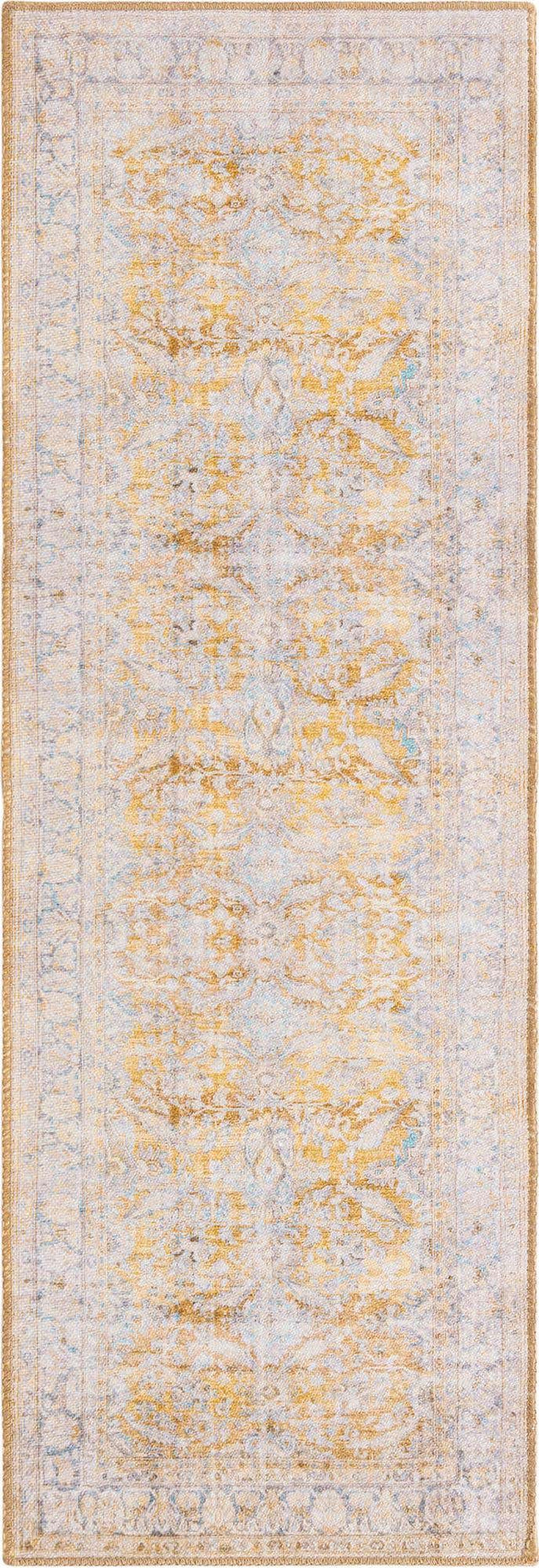 Washable Yellow 2' x 6' Timeless Runner Area Rug Easy to Clean Stain Resistant & Durable Traditional Classic Vintage Design Carpet for Sale at Rug Engine