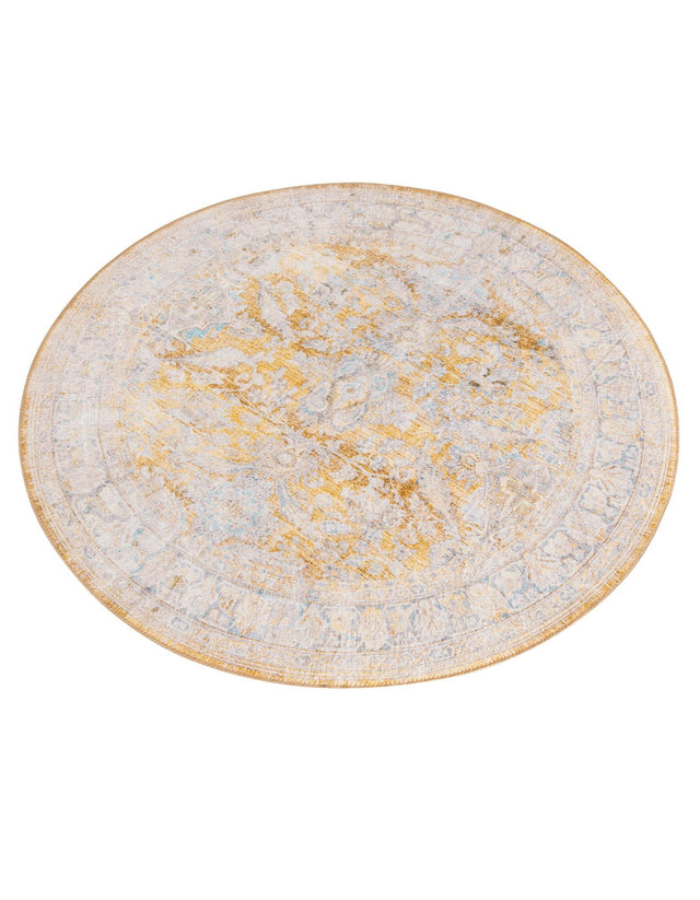 Washable Yellow 3' 6 x 3' 6 Timeless Round Area Rug Easy to Clean Stain Resistant & Durable Traditional Classic Vintage Design Carpet for Sale at Rug Engine