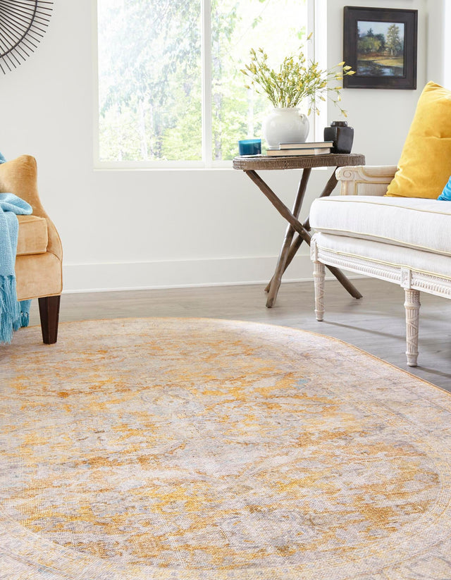 Washable Yellow 2' x 3' 1 Timeless Oval Area Rug Easy to Clean Stain Resistant & Durable Traditional Classic Vintage Design Carpet for Sale at Rug Engine