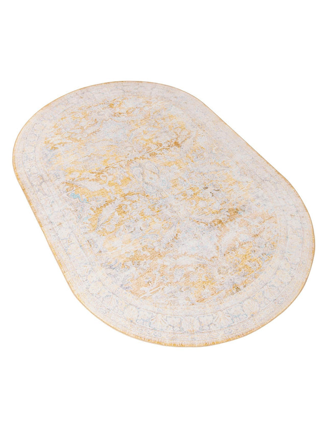 Washable Yellow 7' 6 x 10' 6 Timeless Oval Area Rug Easy to Clean Stain Resistant & Durable Traditional Classic Vintage Design Carpet for Sale at Rug Engine
