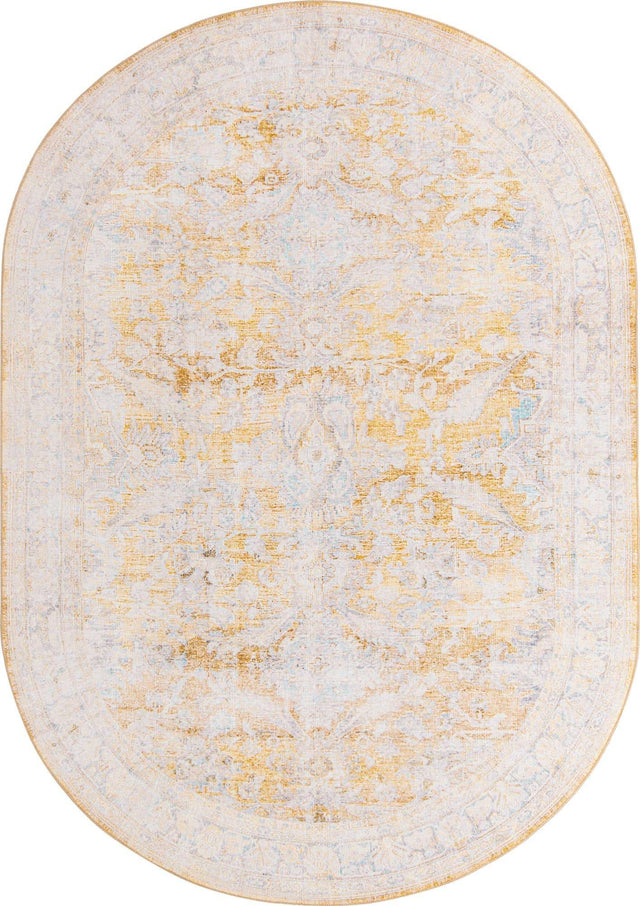 Washable Yellow 7' 6 x 10' 6 Timeless Oval Area Rug Easy to Clean Stain Resistant & Durable Traditional Classic Vintage Design Carpet for Sale at Rug Engine