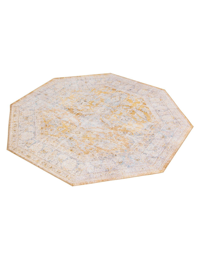Washable Yellow 7' 6 x 7' 6 Timeless Octagon Area Rug Easy to Clean Stain Resistant & Durable Traditional Classic Vintage Design Carpet for Sale at Rug Engine