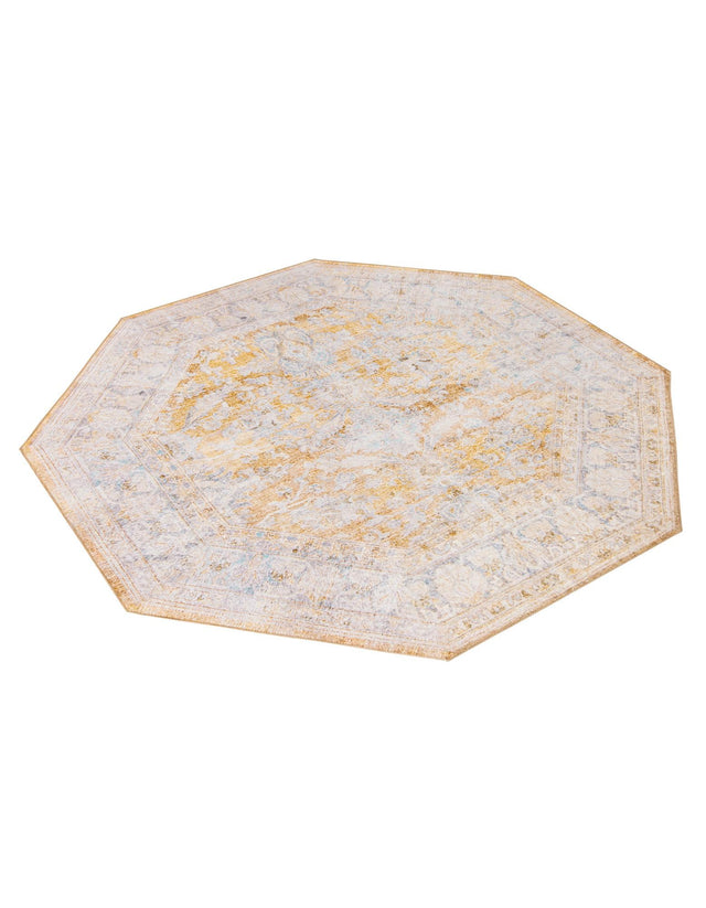 Washable Yellow 7' 6 x 7' 6 Timeless Octagon Area Rug Easy to Clean Stain Resistant & Durable Traditional Classic Vintage Design Carpet for Sale at Rug Engine