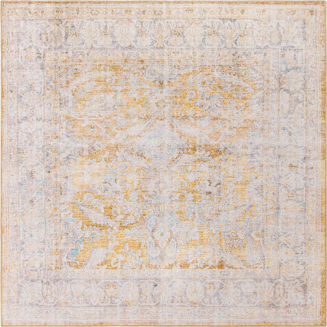 Washable Yellow 7' 6 x 7' 6 Timeless Square Area Rug Easy to Clean Stain Resistant & Durable Traditional Classic Vintage Design Carpet for Sale at Rug Engine