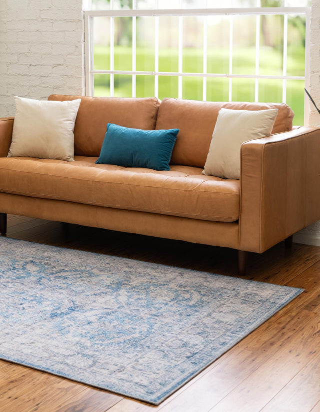 Washable Blue 3' 6 x 5' 6 Timeless Rectangle Area Rug Easy to Clean Stain Resistant & Durable Traditional Classic Vintage Design Carpet for Sale at Rug Engine