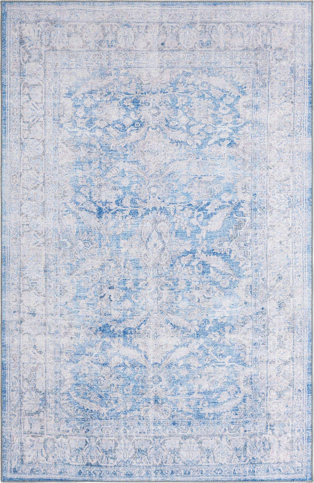 Washable Blue 5' x 8' Timeless Rectangle Area Rug Easy to Clean Stain Resistant & Durable Traditional Classic Vintage Design Carpet for Sale at Rug Engine