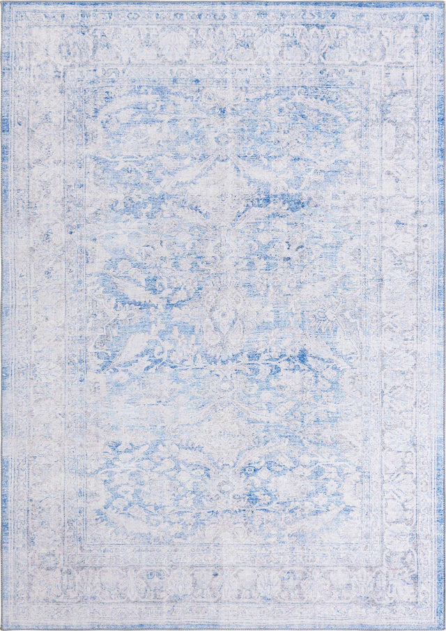Washable Blue 7' 6 x 10' 6 Timeless Rectangle Area Rug Easy to Clean Stain Resistant & Durable Traditional Classic Vintage Design Carpet for Sale at Rug Engine