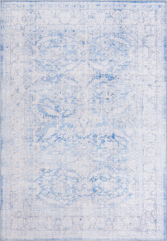 Washable Blue 8' 4 x 12' Timeless Rectangle Area Rug Easy to Clean Stain Resistant & Durable Traditional Classic Vintage Design Carpet for Sale at Rug Engine