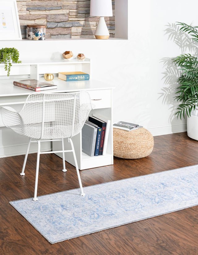 Washable Blue 2' 6 x 12' Timeless Runner Area Rug Easy to Clean Stain Resistant & Durable Traditional Classic Vintage Design Carpet for Sale at Rug Engine