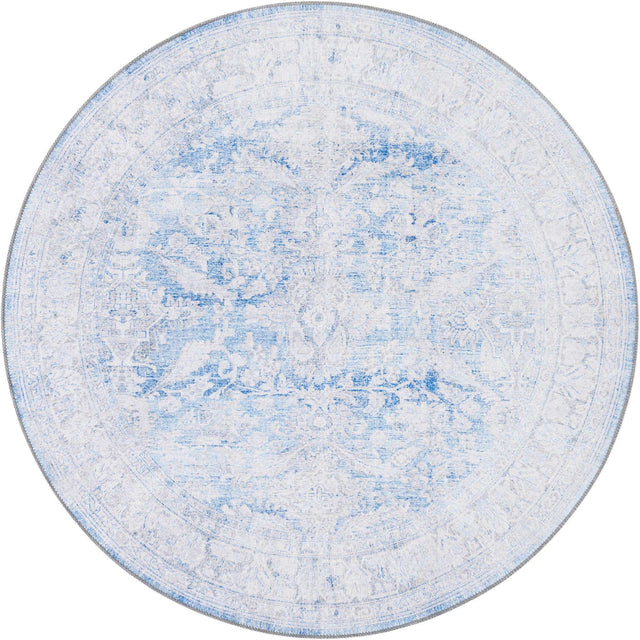 Washable Blue 5' x 5' Timeless Round Area Rug Easy to Clean Stain Resistant & Durable Traditional Classic Vintage Design Carpet for Sale at Rug Engine