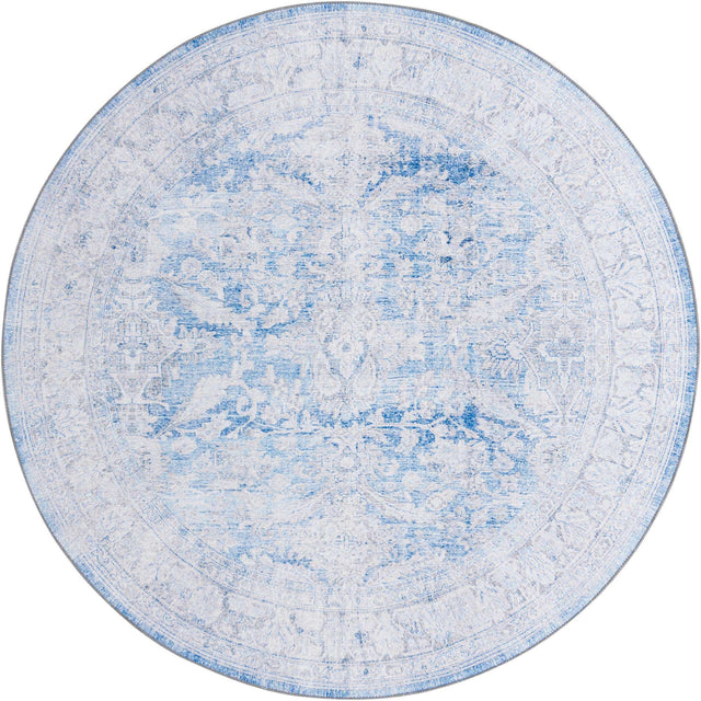 Washable Blue 7' 7 x 7' 7 Timeless Round Area Rug Easy to Clean Stain Resistant & Durable Traditional Classic Vintage Design Carpet for Sale at Rug Engine