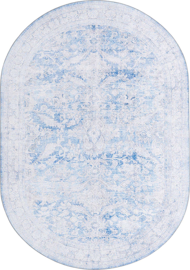 Washable Blue 7' 6 x 10' 6 Timeless Oval Area Rug Easy to Clean Stain Resistant & Durable Traditional Classic Vintage Design Carpet for Sale at Rug Engine