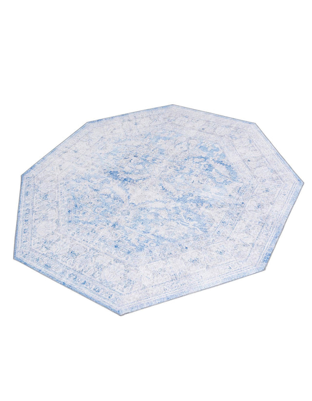 Washable Blue 7' 6 x 7' 6 Timeless Octagon Area Rug Easy to Clean Stain Resistant & Durable Traditional Classic Vintage Design Carpet for Sale at Rug Engine