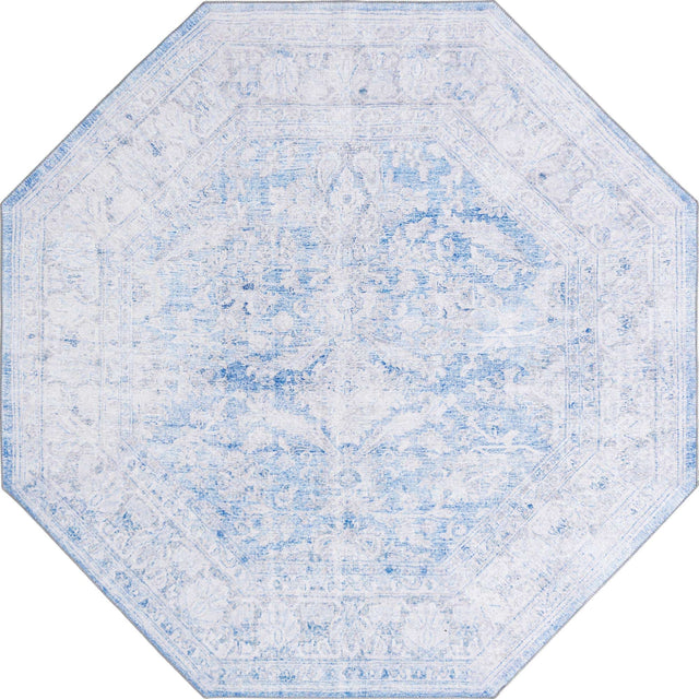 Washable Blue 7' 6 x 7' 6 Timeless Octagon Area Rug Easy to Clean Stain Resistant & Durable Traditional Classic Vintage Design Carpet for Sale at Rug Engine