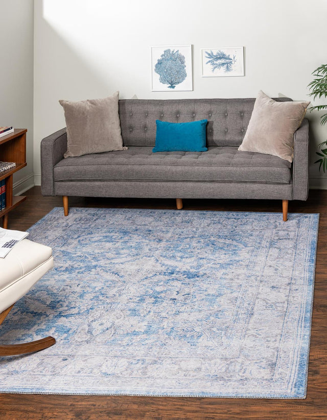 Washable Blue 7' 6 x 7' 6 Timeless Square Area Rug Easy to Clean Stain Resistant & Durable Traditional Classic Vintage Design Carpet for Sale at Rug Engine
