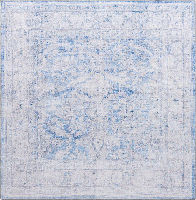 Washable Blue 7' 6 x 7' 6 Timeless Square Area Rug Easy to Clean Stain Resistant & Durable Traditional Classic Vintage Design Carpet for Sale at Rug Engine