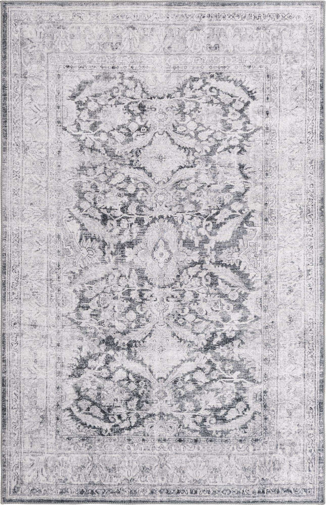 Washable Charcoal 5' x 8' Timeless Rectangle Area Rug Easy to Clean Stain Resistant & Durable Traditional Classic Vintage Design Carpet for Sale at Rug Engine