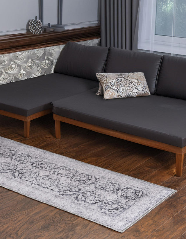 Washable Charcoal 2' x 6' Timeless Runner Area Rug Easy to Clean Stain Resistant & Durable Traditional Classic Vintage Design Carpet for Sale at Rug Engine
