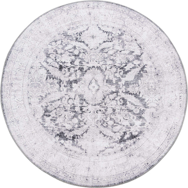 Washable Charcoal 3' 6 x 3' 6 Timeless Round Area Rug Easy to Clean Stain Resistant & Durable Traditional Classic Vintage Design Carpet for Sale at Rug Engine