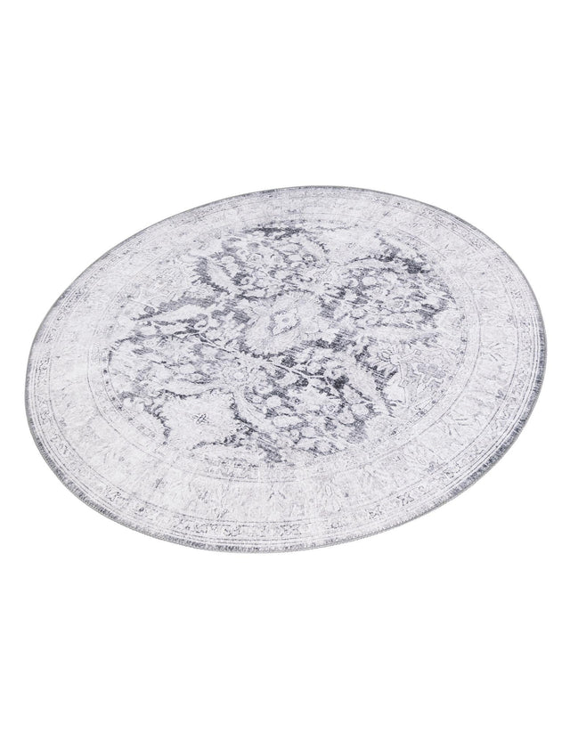 Washable Charcoal 5' x 5' Timeless Round Area Rug Easy to Clean Stain Resistant & Durable Traditional Classic Vintage Design Carpet for Sale at Rug Engine