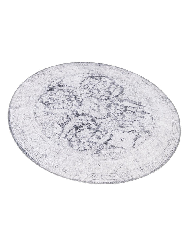 Washable Charcoal 5' x 5' Timeless Round Area Rug Easy to Clean Stain Resistant & Durable Traditional Classic Vintage Design Carpet for Sale at Rug Engine