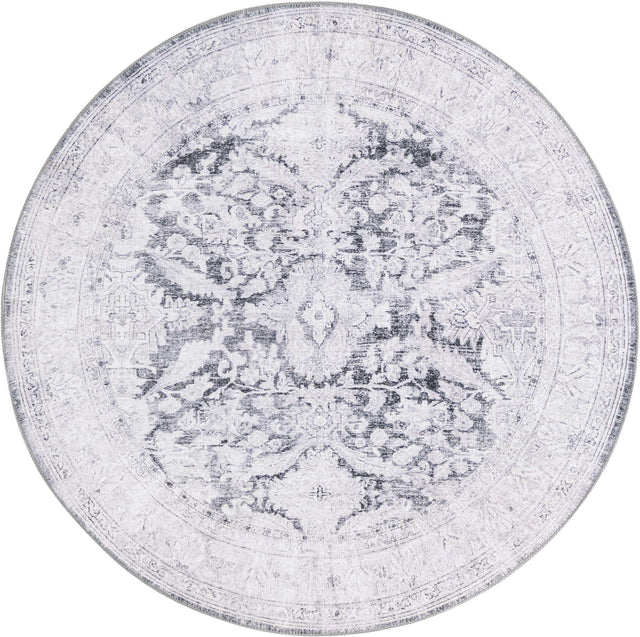 Washable Charcoal 5' x 5' Timeless Round Area Rug Easy to Clean Stain Resistant & Durable Traditional Classic Vintage Design Carpet for Sale at Rug Engine