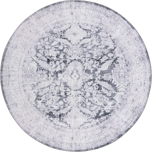 Washable Charcoal 7' 7 x 7' 7 Timeless Round Area Rug Easy to Clean Stain Resistant & Durable Traditional Classic Vintage Design Carpet for Sale at Rug Engine
