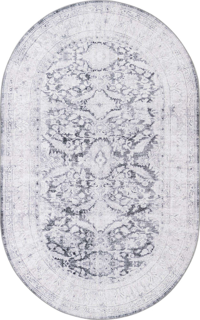 Washable Charcoal 5' x 8' Timeless Oval Area Rug Easy to Clean Stain Resistant & Durable Traditional Classic Vintage Design Carpet for Sale at Rug Engine