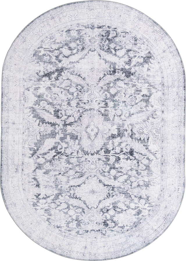 Washable Charcoal 7' 6 x 10' 6 Timeless Oval Area Rug Easy to Clean Stain Resistant & Durable Traditional Classic Vintage Design Carpet for Sale at Rug Engine