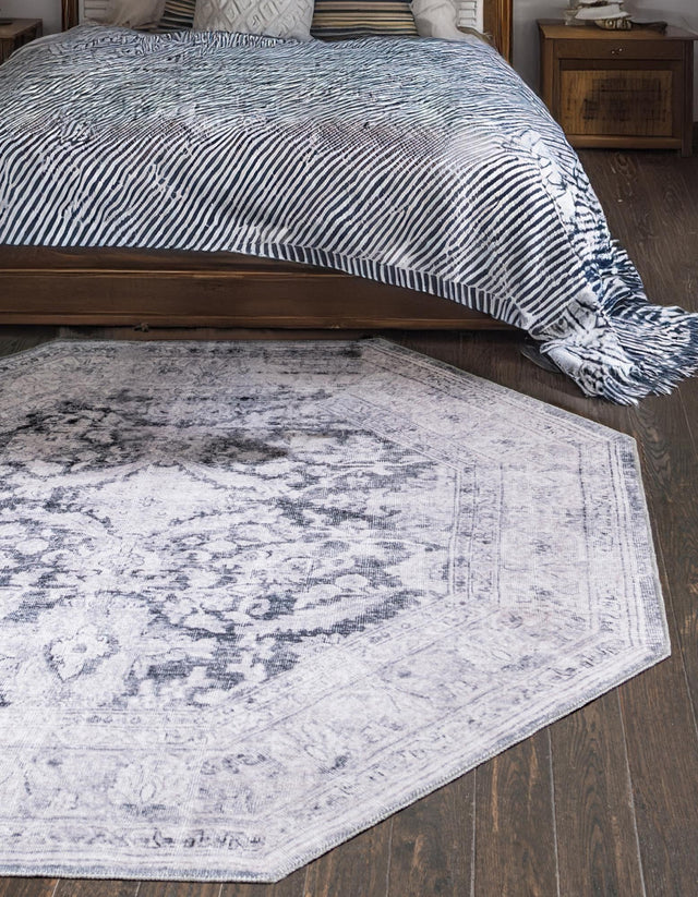 Washable Charcoal 7' 6 x 7' 6 Timeless Octagon Area Rug Easy to Clean Stain Resistant & Durable Traditional Classic Vintage Design Carpet for Sale at Rug Engine