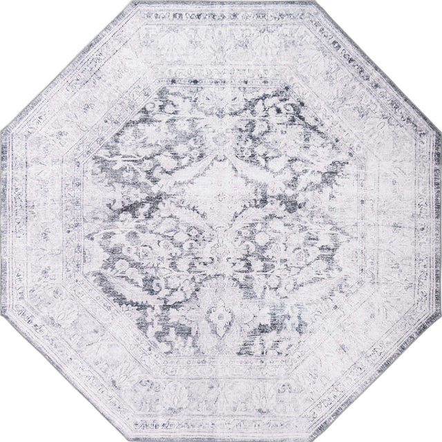 Washable Charcoal 7' 6 x 7' 6 Timeless Octagon Area Rug Easy to Clean Stain Resistant & Durable Traditional Classic Vintage Design Carpet for Sale at Rug Engine