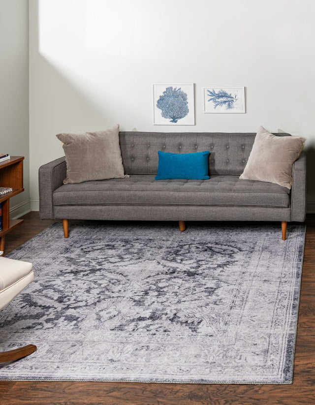 Washable Charcoal 7' 6 x 7' 6 Timeless Square Area Rug Easy to Clean Stain Resistant & Durable Traditional Classic Vintage Design Carpet for Sale at Rug Engine