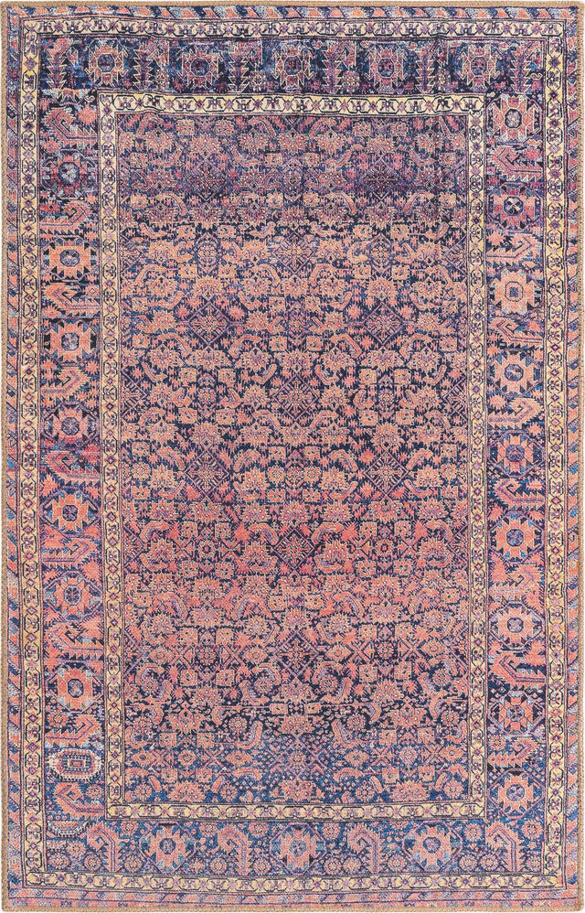 Washable Navy Blue 3' 6 x 5' 6 Timeless Rectangle Area Rug Easy to Clean Stain Resistant & Durable Traditional Classic Vintage Design Carpet for Sale at Rug Engine