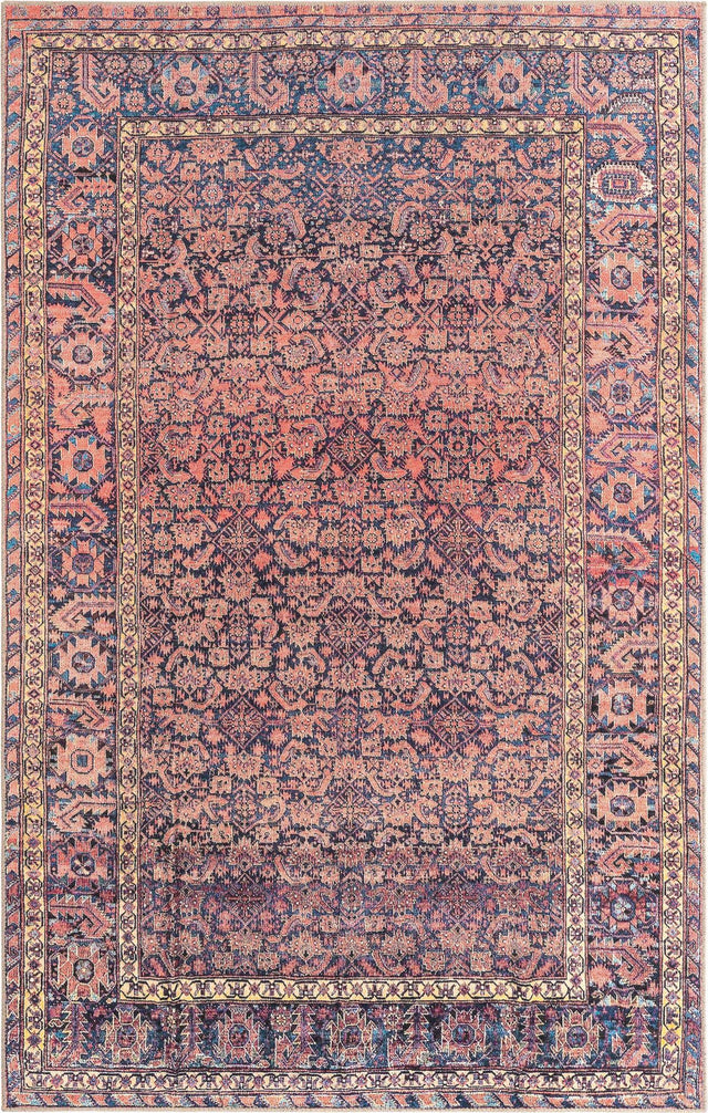 Washable Navy Blue 5' x 8' Timeless Washable Rectangle Area Rug Easy to Clean Stain Resistant & Durable Traditional Classic Vintage Design Carpet for Sale at Rug Engine