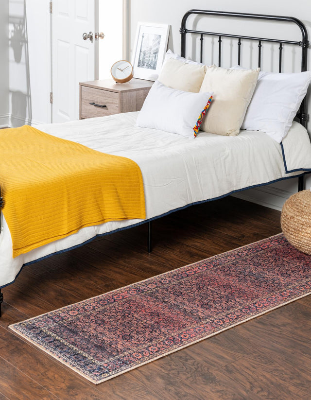 Washable Navy Blue 2' 6 x 12' Timeless Runner Area Rug Easy to Clean Stain Resistant & Durable Traditional Classic Vintage Design Carpet for Sale at Rug Engine