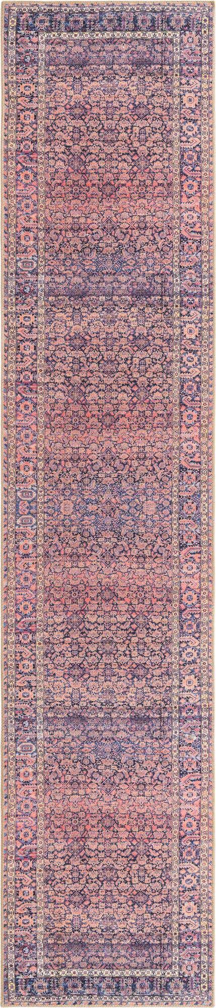 Washable Navy Blue 2' 6 x 12' Timeless Runner Area Rug Easy to Clean Stain Resistant & Durable Traditional Classic Vintage Design Carpet for Sale at Rug Engine