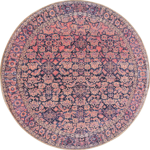 Washable Navy Blue 3' 6 x 3' 6 Timeless Round Area Rug Easy to Clean Stain Resistant & Durable Traditional Classic Vintage Design Carpet for Sale at Rug Engine