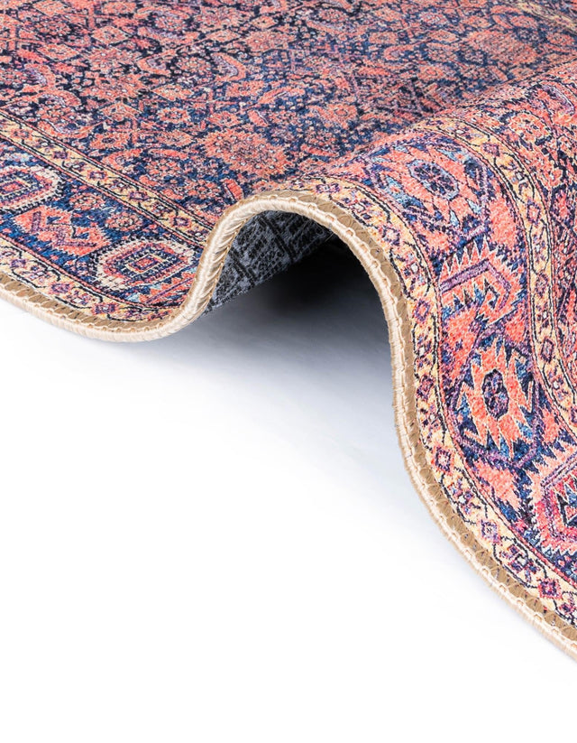 Washable Navy Blue 7' 7 x 7' 7 Timeless Round Area Rug Easy to Clean Stain Resistant & Durable Traditional Classic Vintage Design Carpet for Sale at Rug Engine