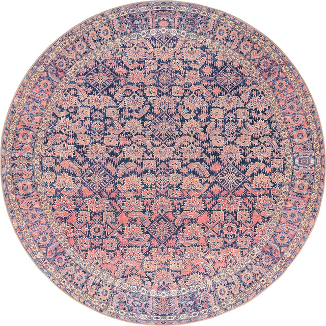 Washable Navy Blue 7' 7 x 7' 7 Timeless Round Area Rug Easy to Clean Stain Resistant & Durable Traditional Classic Vintage Design Carpet for Sale at Rug Engine