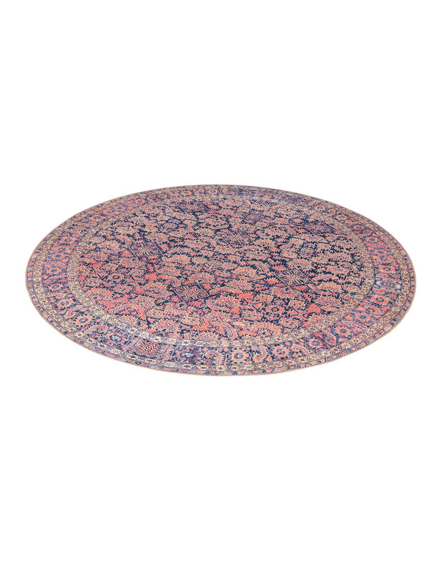 Washable Navy Blue 7' 7 x 7' 7 Timeless Round Area Rug Easy to Clean Stain Resistant & Durable Traditional Classic Vintage Design Carpet for Sale at Rug Engine