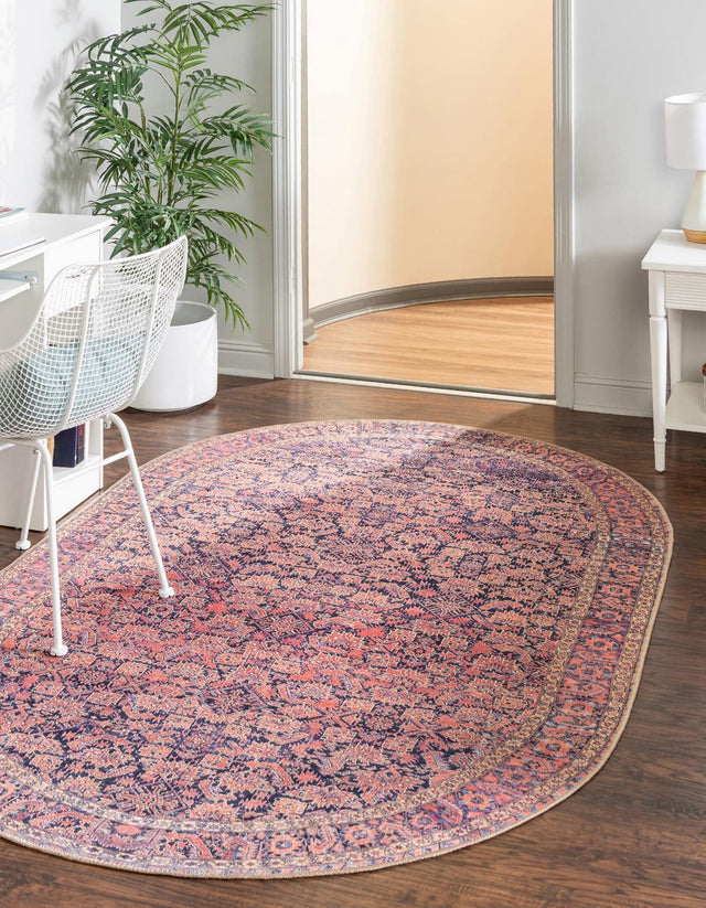 Washable Navy Blue 2' x 3' 1 Timeless Oval Area Rug Easy to Clean Stain Resistant & Durable Traditional Classic Vintage Design Carpet for Sale at Rug Engine